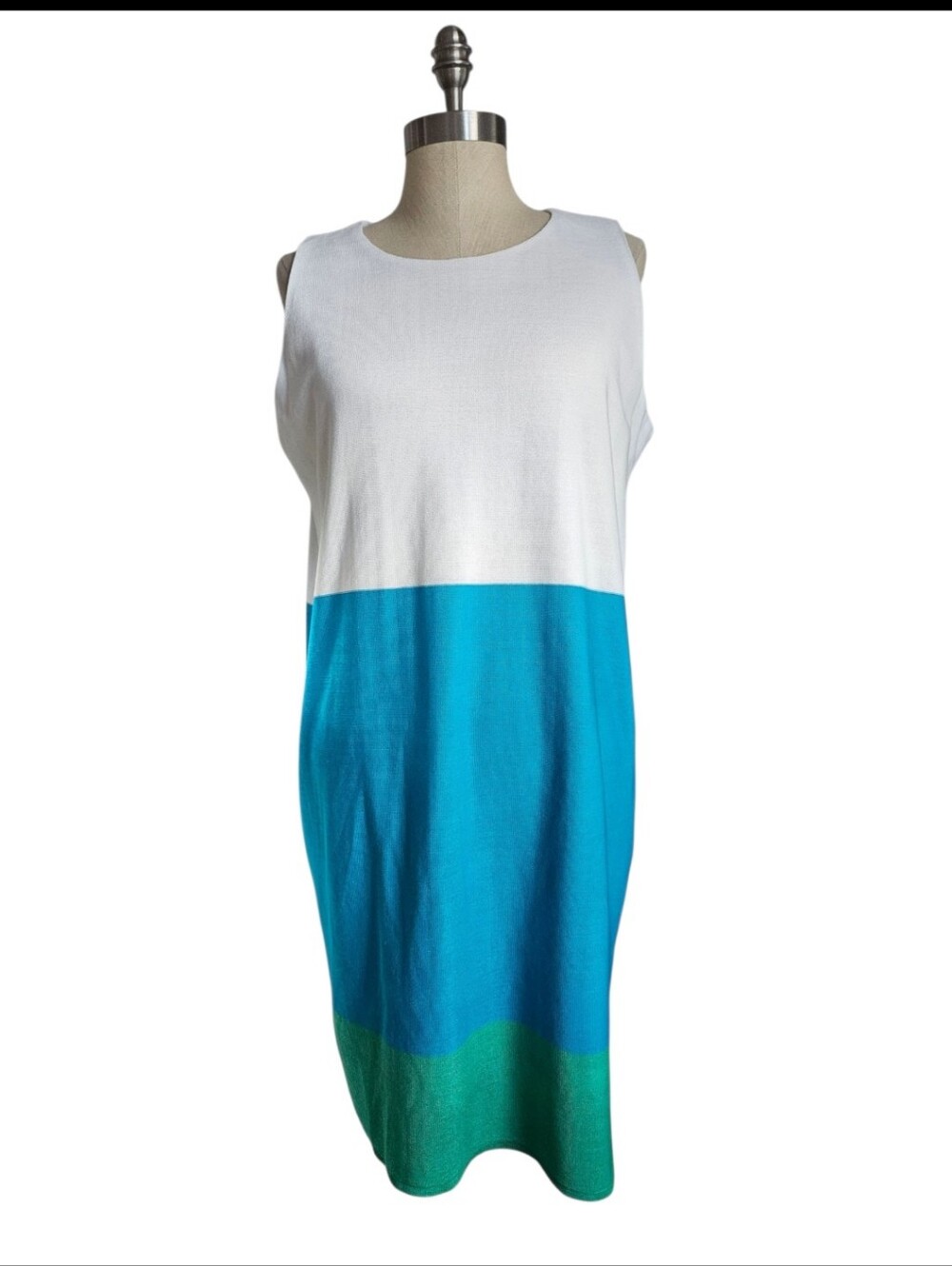 MISLOOK Colorblock Knit Sleeveless Sheath Dress White Blue Green | SZ L